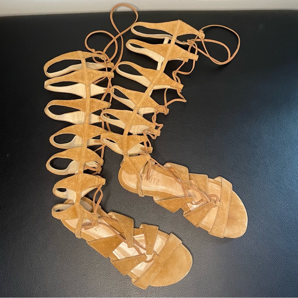 Schutz tan suede tall gladiator sandals size 6.5